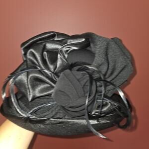 Nwt Black Cloche Derby Church Hat With Satin Ribbon